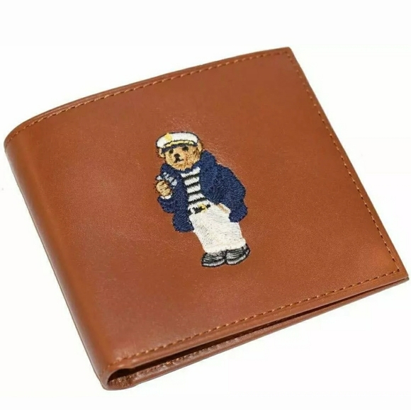 NWT POLO RALPH LAUREN POLO BEAR WALLET BROWN LEATHER